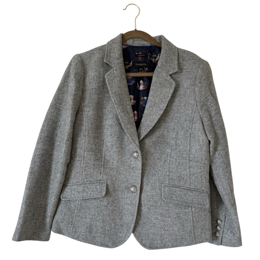 Talbots Aberdeen Wool Blazer 12 Gray Academia Work Office 2-button Unique Teacup